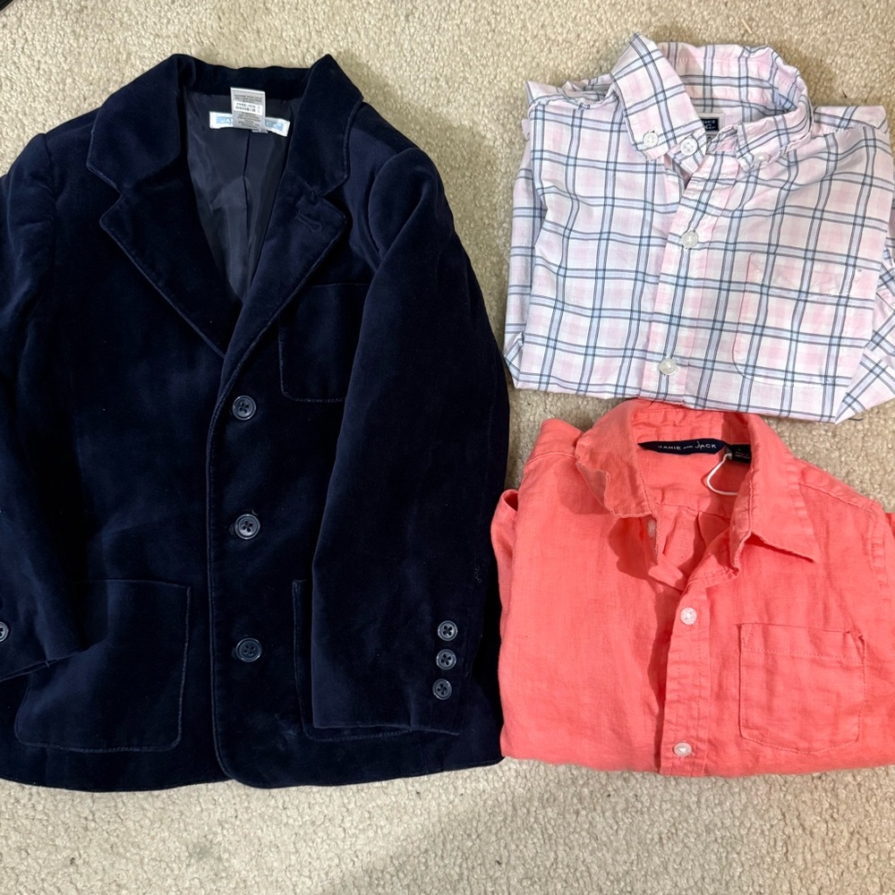 Janie and Jack Boys outfit lot size 3 linen shirt plaid button down velvet blaze